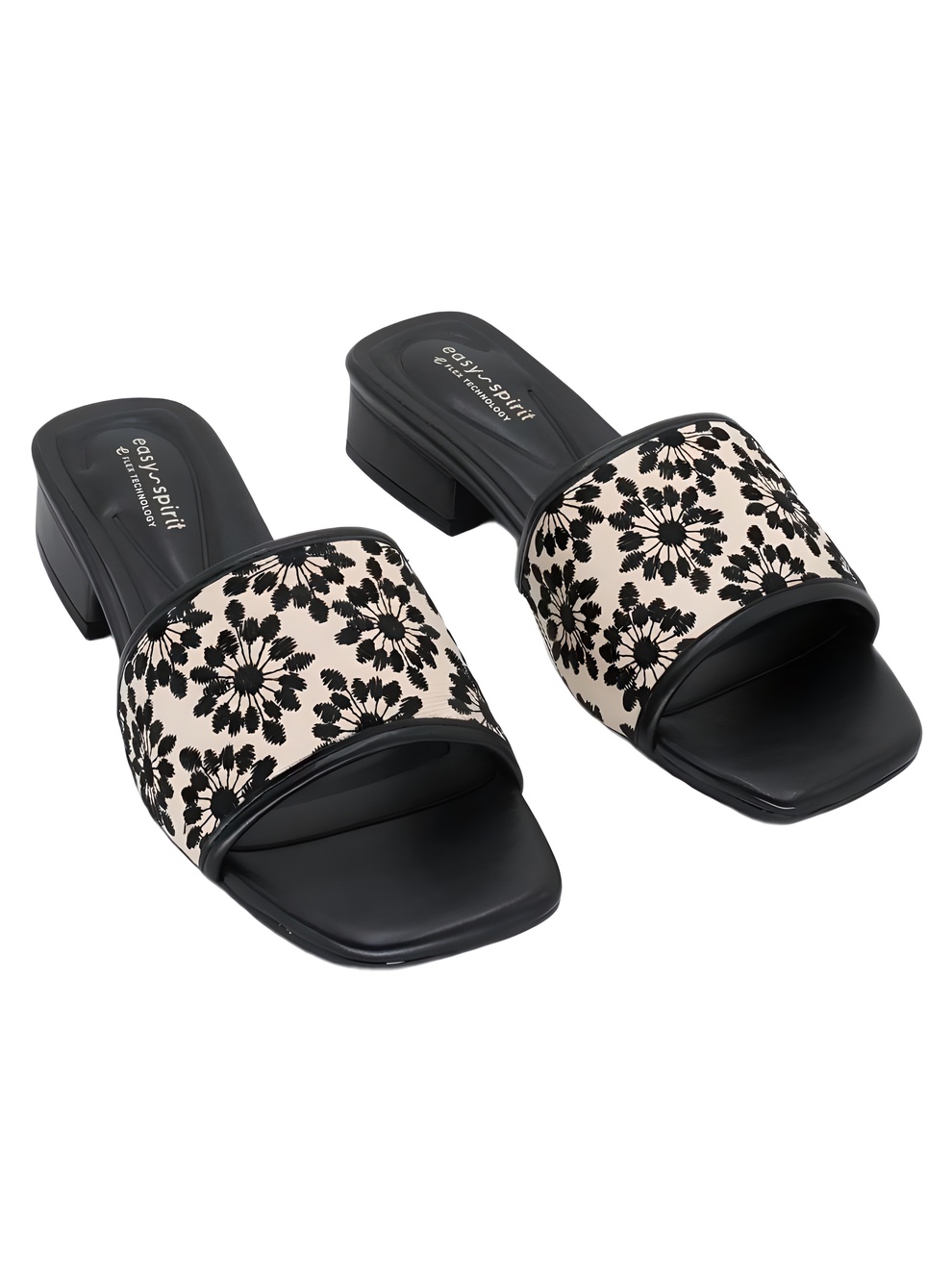 Easy Spirit Gianina eFlex Natural Black Floral Slide Sandals Size 8W